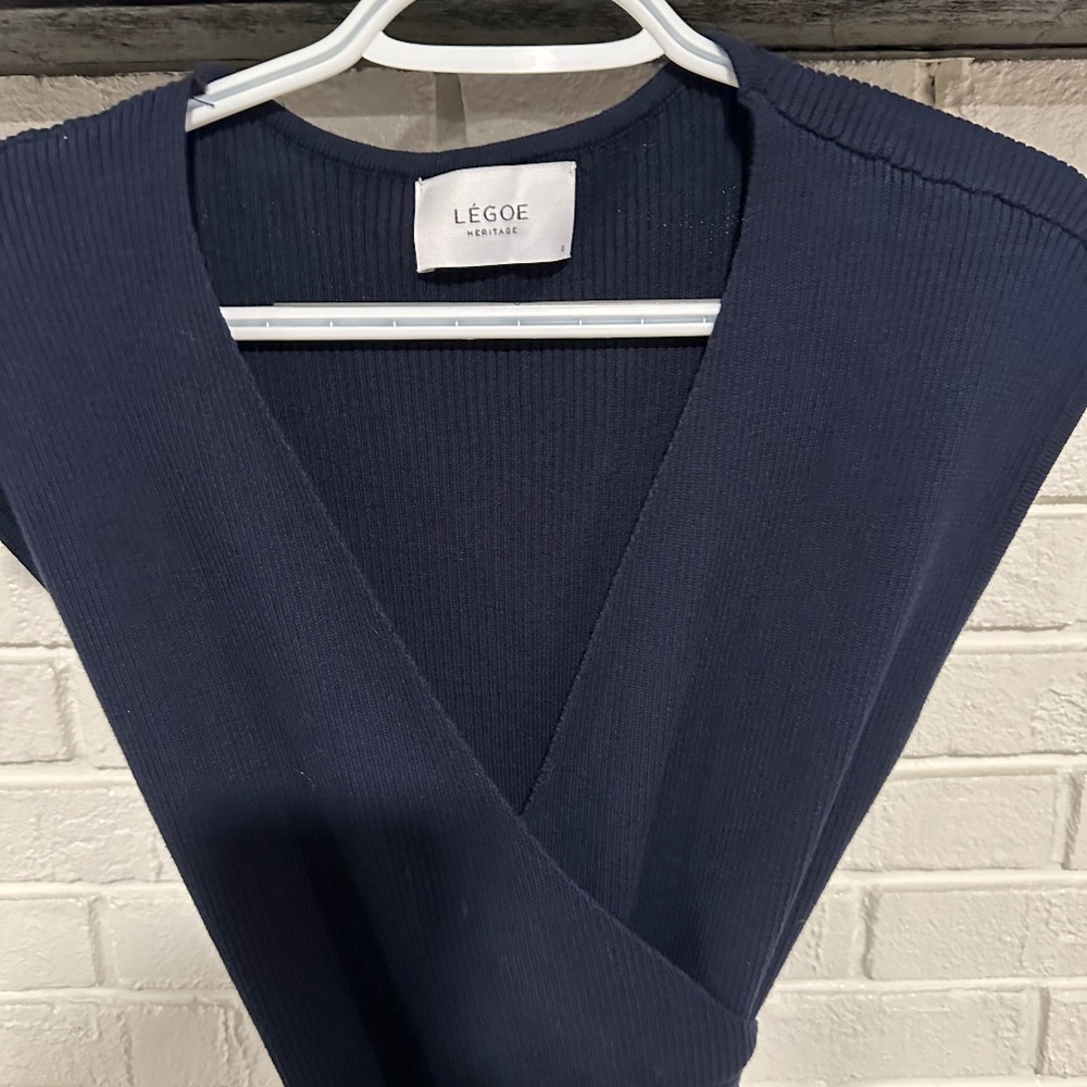 Legoe heritage cap sleeve ribbed  maternity wrap dress in Navy